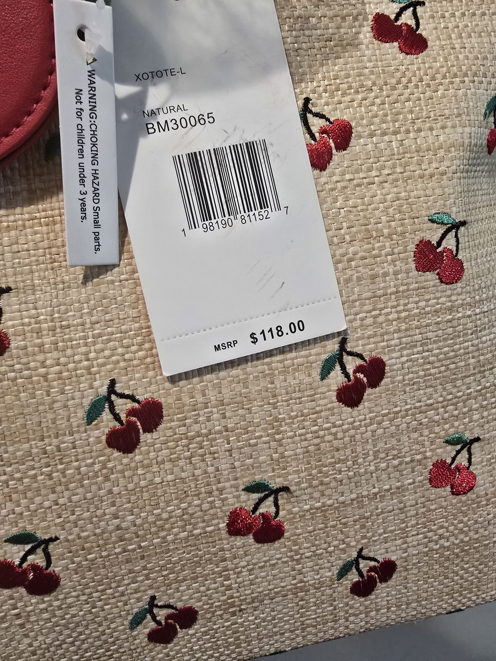 🍒Betsey Johnson Stylish Cherry Print Tote Bag with Red Cherry Charm - Picture 4 of 12